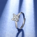 Adjustable silver ring with round brilliant cut zircon and side stones in a four-prong setting - White Gold Bull Head Ring Ljz-91 / Adjustable Open