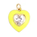 Vibrant yellow enamel double layered heart pendant with sparkling clear crystal center - Yellow Heart