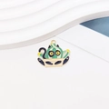 Detail of green and blue enamel cactus cat pendant with gold plating and hanging loop - 5#