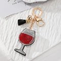 Sparkling red wine glass keychain with crystal rhinestones, leather tassel and bell charm - Wine Glass