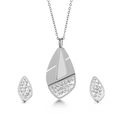 Silver geometric leaf pendant necklace and stud earrings set with sparkling crystals - Steel Color Geometric Teardrop Style (KS117037-KLX)
