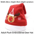 Adult red velvet Christmas hat with reindeer embroidery and white snowflake details - Cartoon Reindeer Head Embroidered Hat