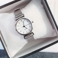 Minimalist silver watch with white dial and metal mesh strap in a black gift box - Index White Face