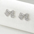 Elegant silver bow stud earrings with sparkling cubic zirconia stones for women - Silver Pave Folded Style (EH4586-5)