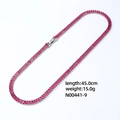 Detail view of 45cm pink zircon tennis necklace with silver-tone rectangle stones - Rose Red