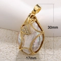 Detailed view of baroque pearl pendant with golden leaf frame and zircon inlay, 30mm x 17mm - A0136 Maple Leaf Baroque Irregular Pearl Pendant / 30mmx17mm