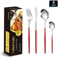 Red and silver 4-piece stainless steel cutlery set with a premium black gift box - Red Gold 4-Piece Set with Gift Box