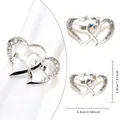 Silver double heart napkin ring with sparkling rhinestones for wedding decor - Silver Heart Crystal