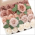Pink and white gradient PE foam roses set in a gift box with green leaves decoration - Gradient Champagne Dust Rose