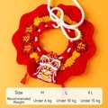 Handmade knitted Christmas pet collar with festive red lion dance design and tassels - Fortune Lion Dance-M / Within 6kg