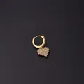 Single heart drop earring with paved zircons and golden finish on black background - Full Zirconia Pave Heart Style (19#)