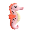 Pink seahorse silicone baby teether toy with colorful fins and polka dot patterns - Seahorse Teether / Pink