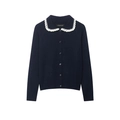 Cardigan in maglia blu navy con colletto Peter Pan all'uncinetto bianco e bottoni - S / Nero