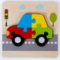 3D wooden car puzzle with four colorful pieces for toddler early learning development - Car with Buckle