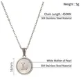 Minimalist 304 stainless steel necklace with white shell pendant and letter L engraving - Silver White Shell Letter L