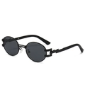 Steampunk black oval sunglasses with distinctive lightning bolt detail on the metal frame - Black Frame Grey Lens