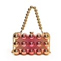 Gradient pink and gold handbag with metallic ball texture and beaded chain strap - Gold Pink