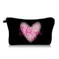 Detalle del neceser negro con corazón de purpurina rosa y estampado I love you - Estilo Corazón con Purpurina Rosa Negra (jiaying134)