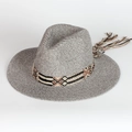 Gray Bohemian woven straw fedora hat with ethnic patterned ribbon and colorful tassels - Adjustable / Gray