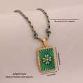 Green clover tarot pendant necklace in gold finish with braided cord and measurements - Green Four-Leaf Clover (3#)