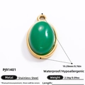Oval green gemstone pendant with 18k gold-plated stainless steel bezel for jewelry DIY - Oval Green Gemstone Style (PJ91401)
