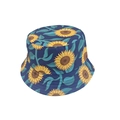 Close-up of a dark blue bucket hat featuring vibrant yellow sunflower print patterns - M (56-58cm) / Dark Blue Sunflower