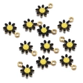 Pendentifs marguerite DIY en émail noir avec bords dorés et centre jaune vif - 7*10mm / Noir
