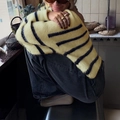 Women's casual long sleeve knit sweater in yellow and black stripes for autumn - S / Tops / Yellow and Blue Stripe