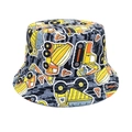 Vista dall'alto del cappello da pescatore double-face per bambini con stampe di veicoli - 52-54cm / grigio scuro