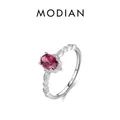 Anello in argento S925 con una grande gemma rossa ovale e accenti scintillanti - Taglia US 5 / Diaspro Rosso Argento