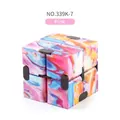 Pink marble pattern infinity cube fidget toy with black metal hinges on white background - Pink