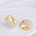 Elegant semi-round gold and white marble texture resin hoop earrings for women - Style B Transparent White (18K Gold Plated)