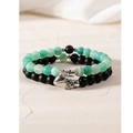 Couples magnetic heart bracelets with matte black beads and ice-crack green stones - Ice Cracked Green Bead & Black Matte - Magnetic Heart