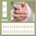 Mint cat eye press-on nails with 3D floral accents and elegant pearl decorations - MY299 Mint Flower (Glue Style)