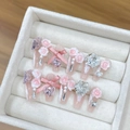Pink Rose Manor handmade press-on nails with 3D floral and bow details in coffin shape - Extra Small (XS) / Pink 3D Rose Bow Medium Coffin Style (1580 Medium Coffin)