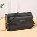 Bolso bandolera negro para móvil con doble cremallera y herrajes dorados elegantes - Negro