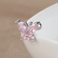 Macro shot of silver butterfly stud earring with pink zircon stones and screw ball back - 60078 Large - Silver - Pink Butterfly