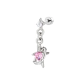 Titanium stalen oorsteker met roze hart edelsteen en kleine parel details - Roze Hart Sterrenslag (Enkel Stuk)