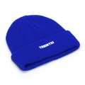 Bonnet en maille bleu roi classique avec broderie blanche TOMMYRI et bord à revers - Taille unique / Bleu