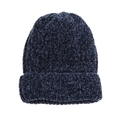 Close-up of dark blue chunky knit beanie showing soft chenille texture and warm thick ribbed fold - M (56-58cm) / Navy Blue