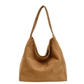 Vintage brown suede leather tote bag with wide shoulder strap for elegant women - Yellow Brown