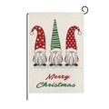 Christmas garden flag with three gnomes and Merry Christmas print on linen fabric - Style ZQ008-2 (Three Gnomes)