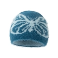 Berretto invernale in maglia soffice blu scuro con motivo a farfalla in filato piuma - L(58-60cm) / Blu Lago