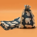 Dark blue drawstring pouch with white polar bear print and beige hemp rope - Dark Blue Bear