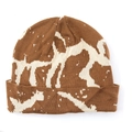 Bonnet en tricot d'hiver avec motif jacquard marron et crème et large revers chaud - Khaki