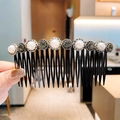 French style 10-tooth hair comb with white pearls and grey-green rhinestones - Pearl + Rhinestone