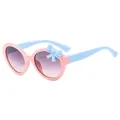 Pink and blue bow children's sunglasses with purple gradient lenses for girls - Pink Frame Blue Legs