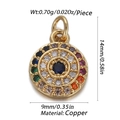 Colorful 9mm round copper pendant with multicolor zircon stones and gold finish - Colorful Stone Evil Eye (CX146-08)