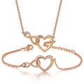 Rose gold necklace and bracelet set with infinity heart design and clear gemstones - Set (Necklace + Bracelet) / Rose Gold