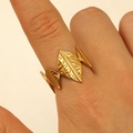Irregular golden leaf open ring for women in high-end minimalist stainless steel design - Multi-Leaf (WG-0085) / Gold